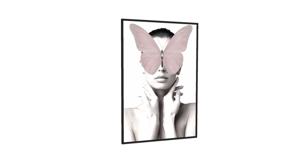 QUADRO DECORATIVO MULHER BORBOLETA ROSA