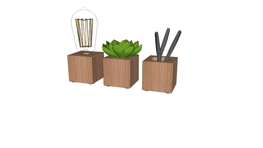 Kit Office Decoração Luminária, Vaso Suculenta e Porta Canetas- Plug Design - Vray On