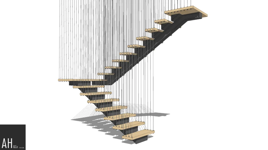 Half Landing Staircase, Custom Metal and Wood Stairs