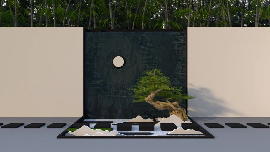 Modern Japanese Waterfall - 3D model at the back of picture