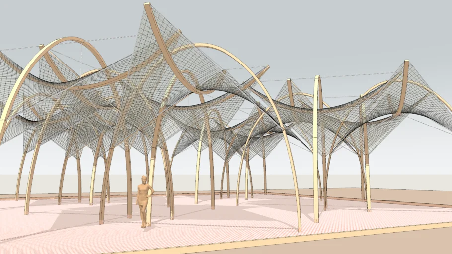 Bowtegrity Tension Frame (Modified) Hyperbolic Parobloid Translucent Tensile Mesh Canopy