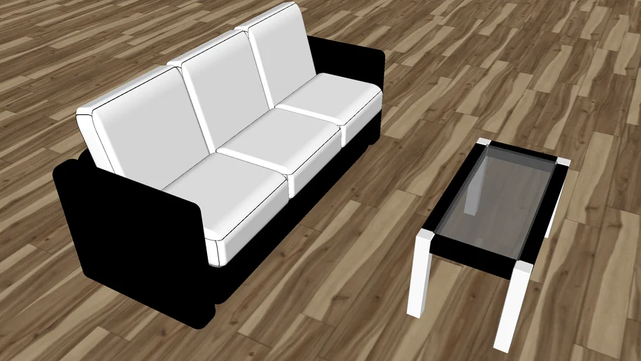 Sofá e mesa de centro, preto e branco. Sofa and coffee table, black and white.
