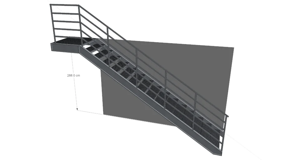 escalier droit metal caillebotis 32.8 deg pente