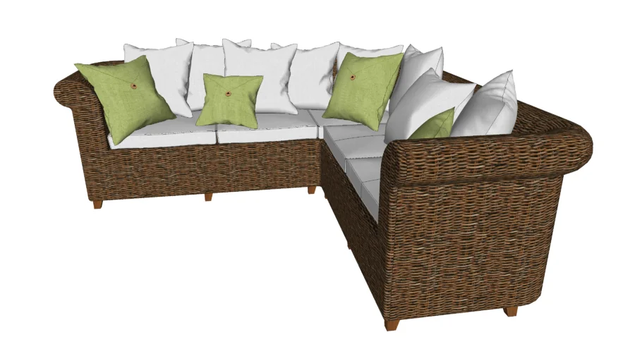 Rattan Corner Sofa with pillows