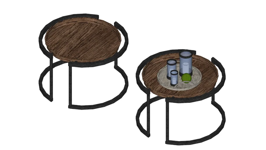 Black Iron and Wood Round Side Table