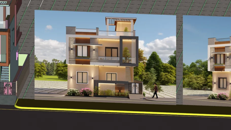 Modern Contemporary  House Design Elevation G+2  JCS  18698902024