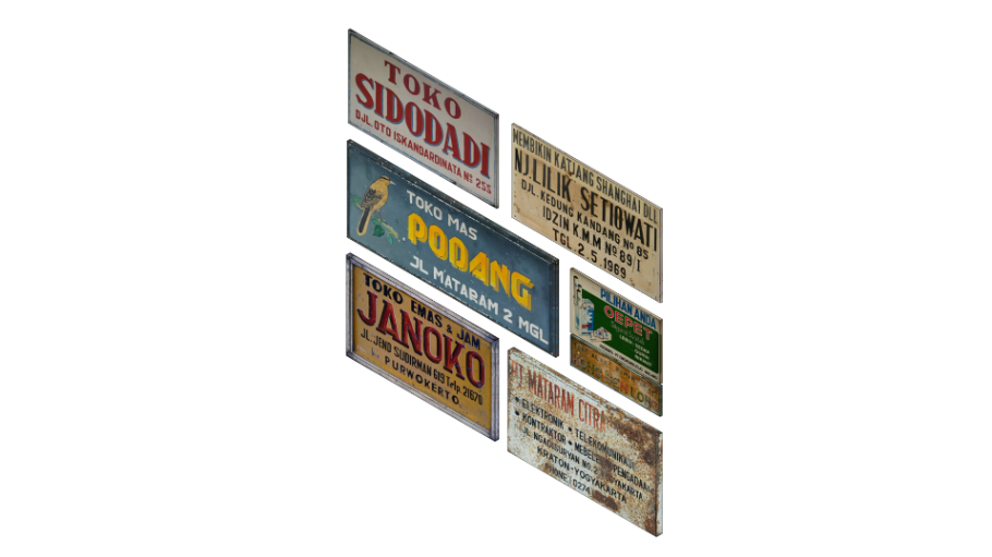 Vintage Indonesian Hardware Store Signboard – Rusty 1980s Shop Sign 3D Model