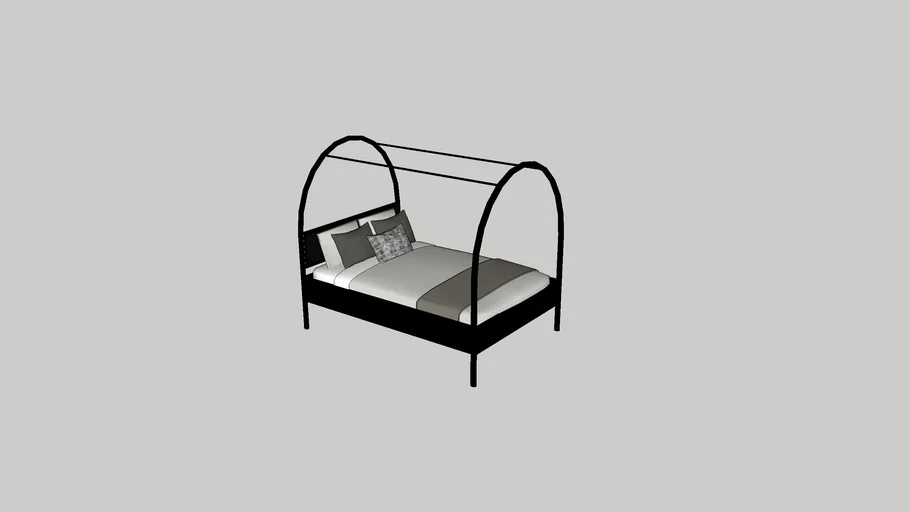 Canyon Arched Full Black Canopy Bed with Upholstered Headboard