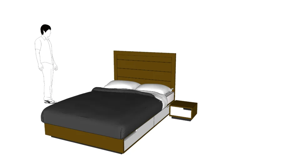 Cama Casal com Criado Mudo e Cabeceira