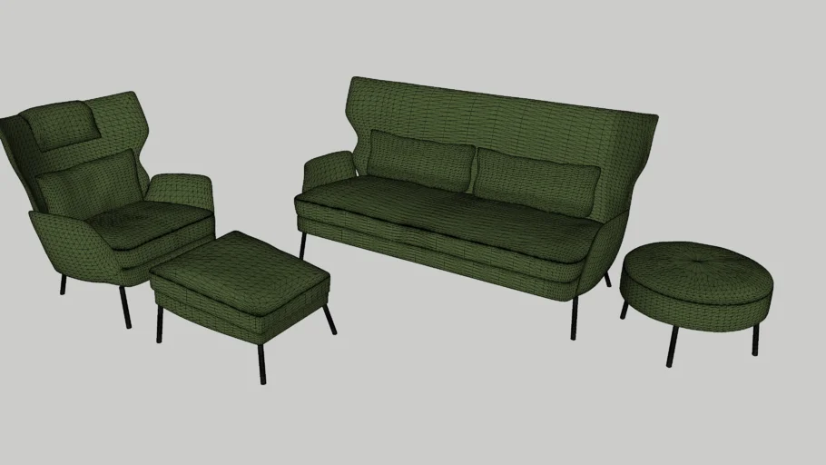 ALEX Set: Sofa Armchair Pouf Footstool