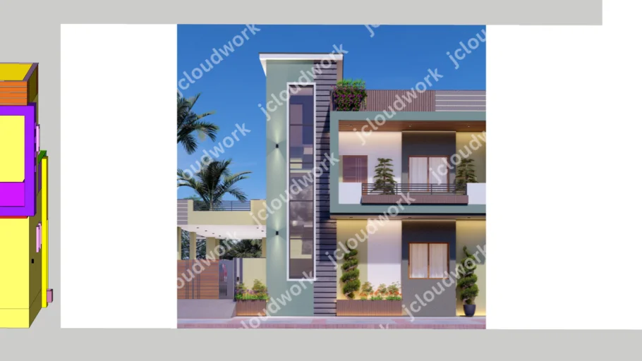 Modern House Design Elevation G+1 JCS 26098282024 Paint Green | 3D ...