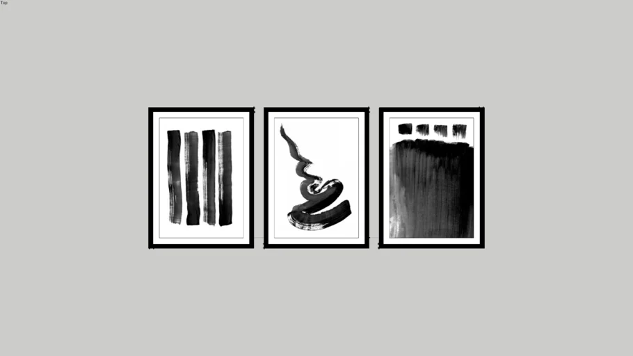 3 minimalist artwork pieces in picture frames
