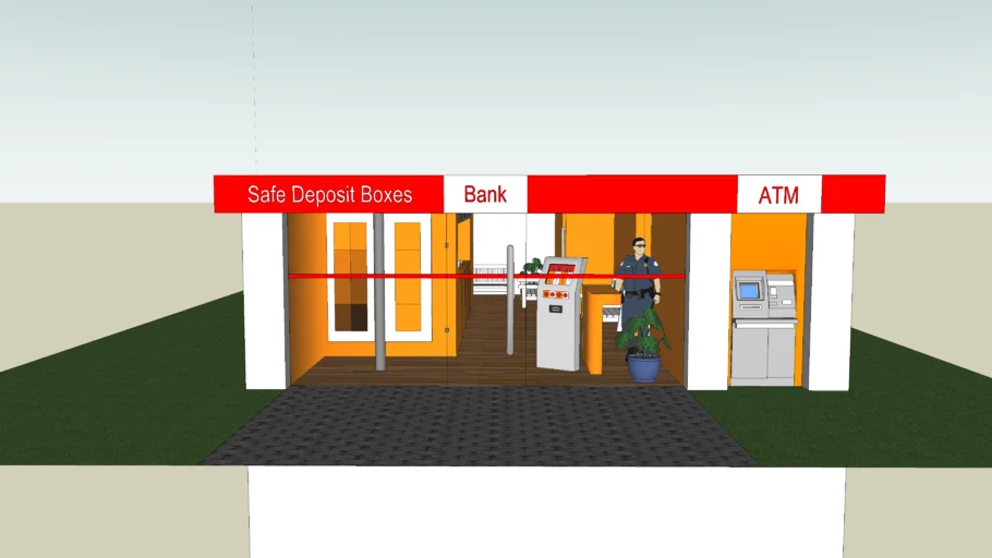 Bank With Full Interior Decoration and Deposit Boxes