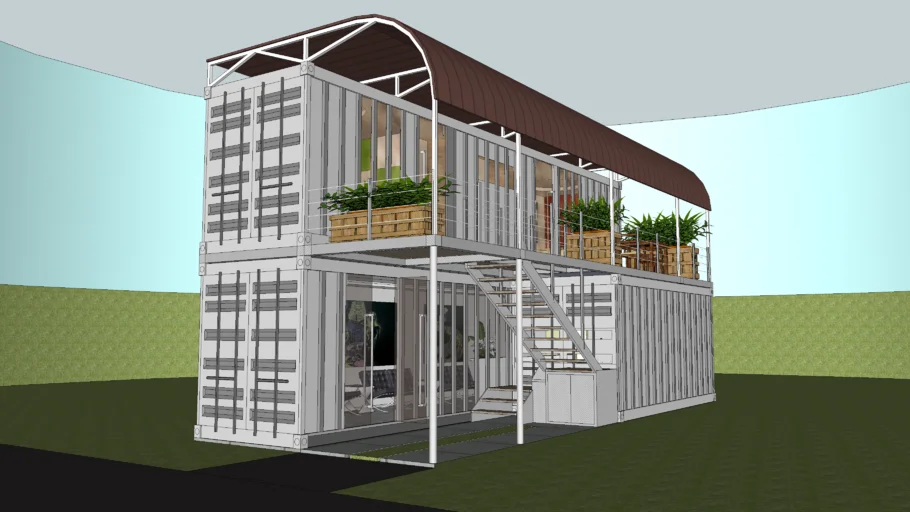 2x40ft, 1x20ft cargo container terrace | 3D Warehouse