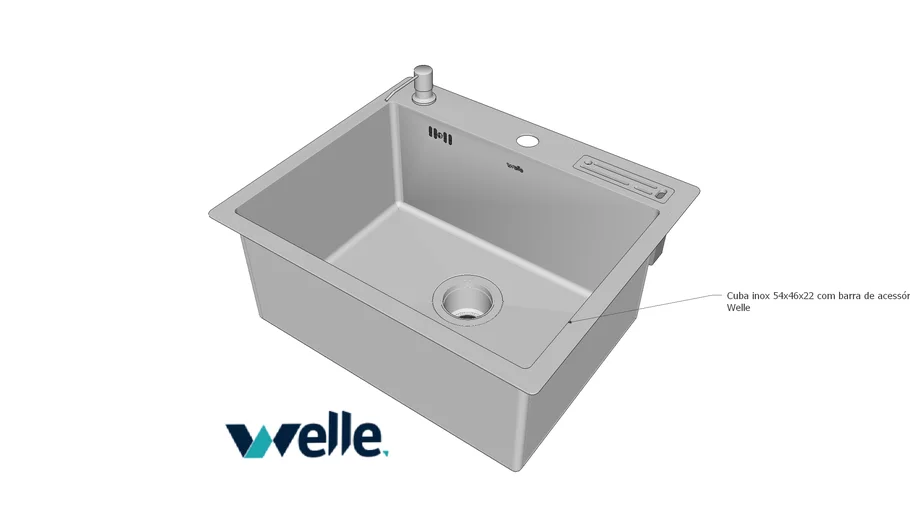 Cuba em aço inox para cozinha ARTIZAN com faqueiro e dispenser 53x46x22 cm Welle
