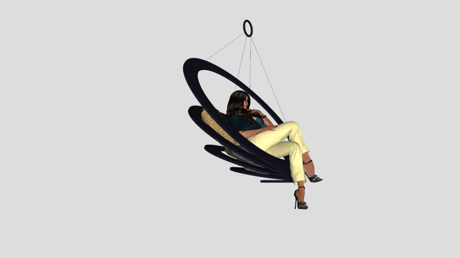 Girl sits in a hanging chair Девушка сидит в подвесном кресле
