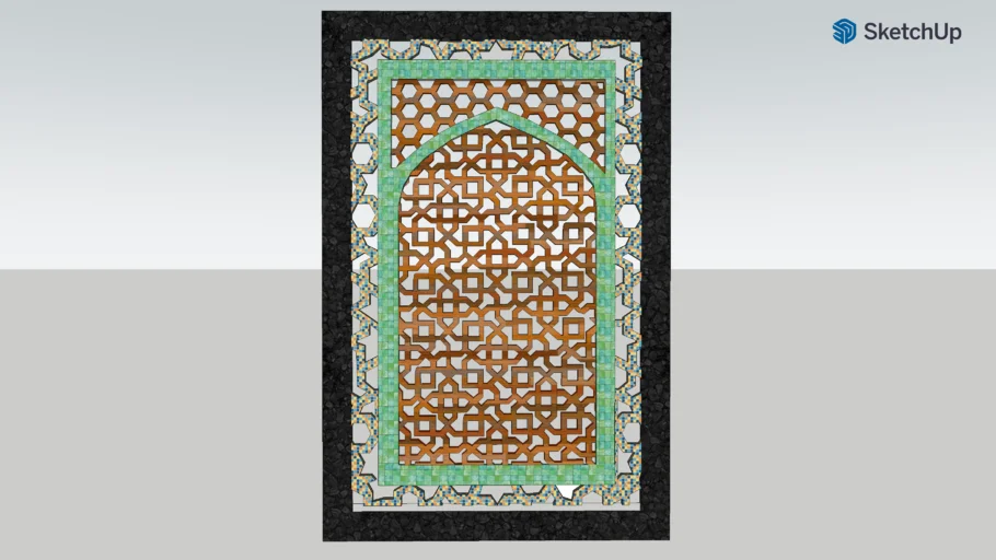 Three frame Islamic style window screen. Jali