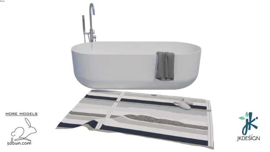 3dbun.com - Bath with decor (towel, rug and slippers)
