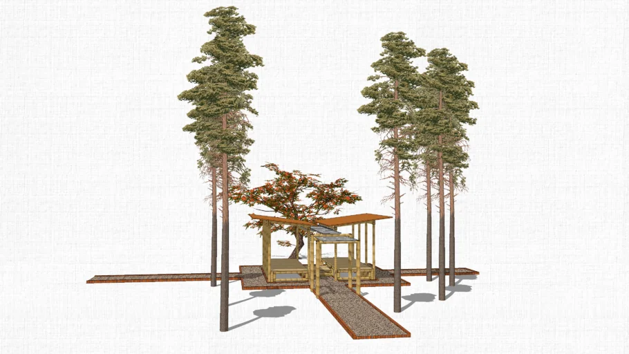 Bamboo-made Chinese-ancient-style pavilion, landscape architecture