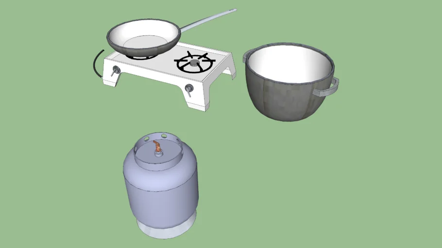 propane tank and stove with pots