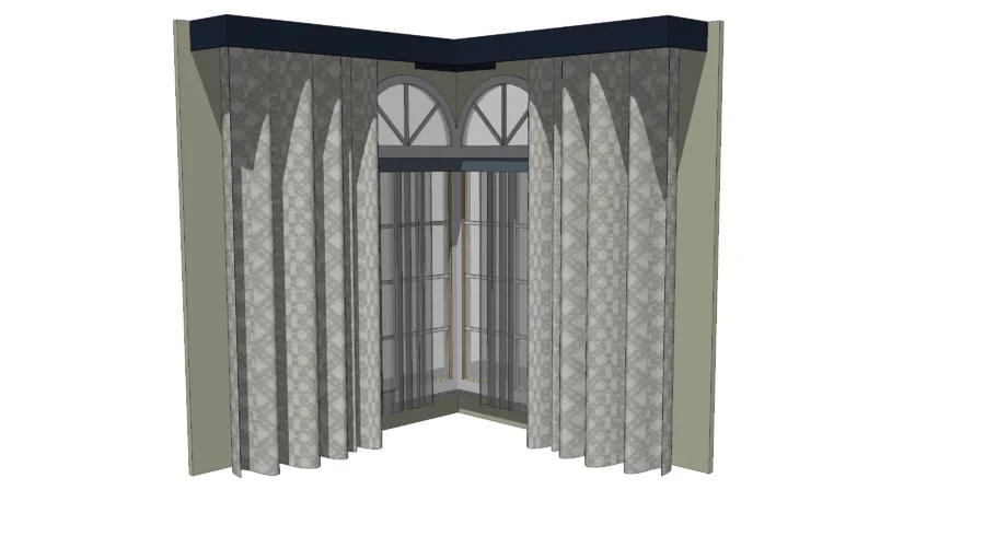 Corner French windows with curtains 