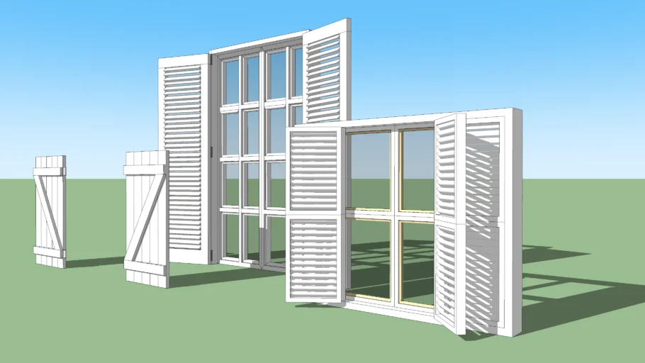 White wooden windows with shutters