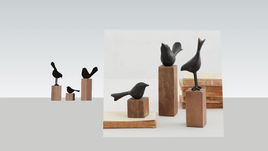 POTTERYBARN - Decorative Birds on Wooden Stand