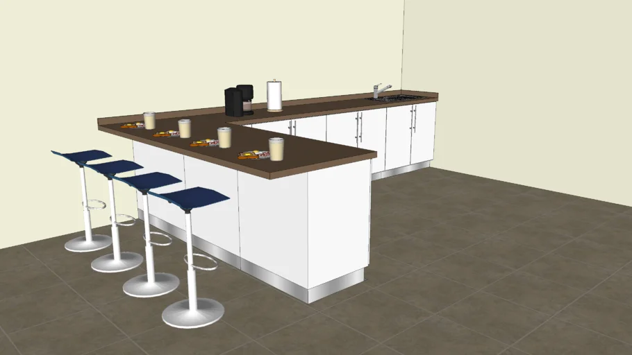 Cocina blanca con desayunador
