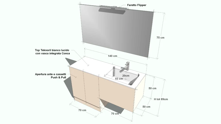 Mobile Bagno Lavanderia Arcom Wash Dry con top teknoril vasca integrata - Arredacasaonline