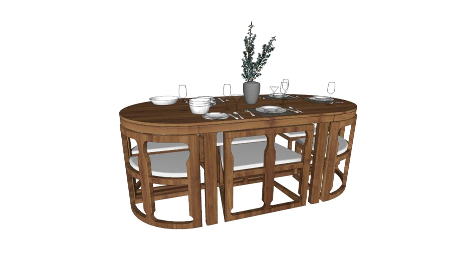 Compact Dining Table & Chairs - 6 Seater