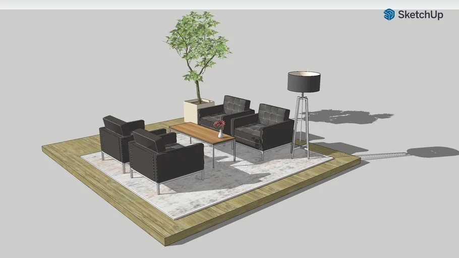 Group of 4 lounge chairs and coffee table