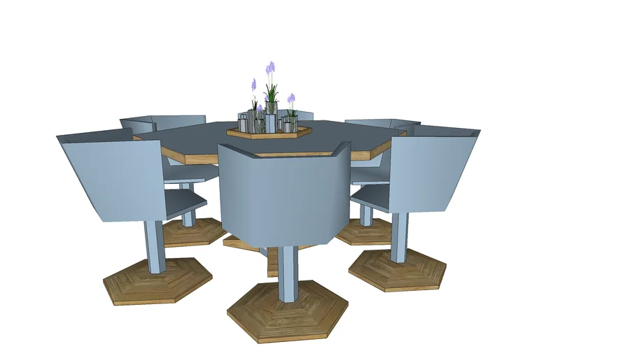 PENTAGON TABLE AND CHAIRS BLUE