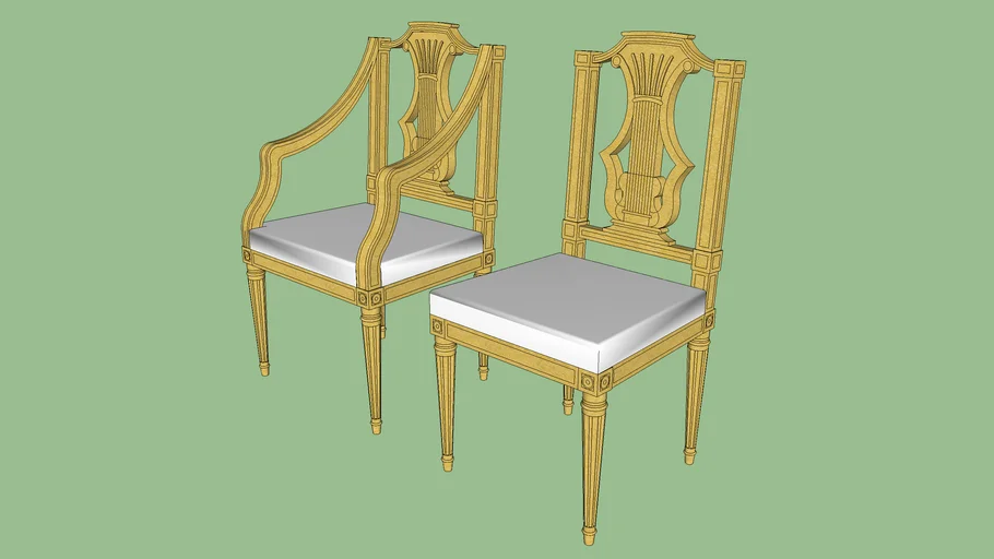 Neoclassic Georgian Louis XVI Lyre Back Side Chair And Armchair