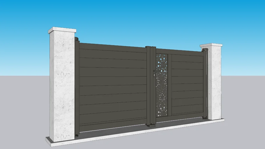 Portail Aluminium Battant ARZUR - Décor Zoa 7022 | 3D Warehouse