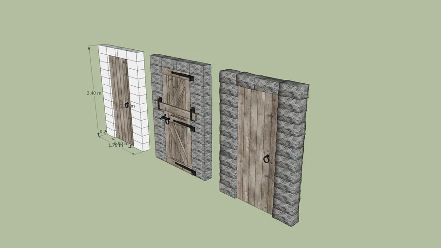 90x220x10cm thick-Barred Wood Door