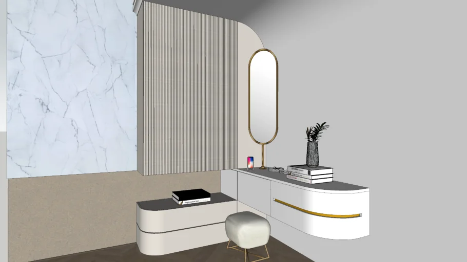 DRESSING TABLE + SIDE TABLE + (GOLD MIRROR) | 3D Warehouse