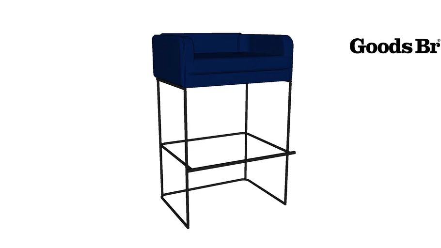 305009#Banqueta encosto Baixo New Veludo azul Pé Ferro preto
