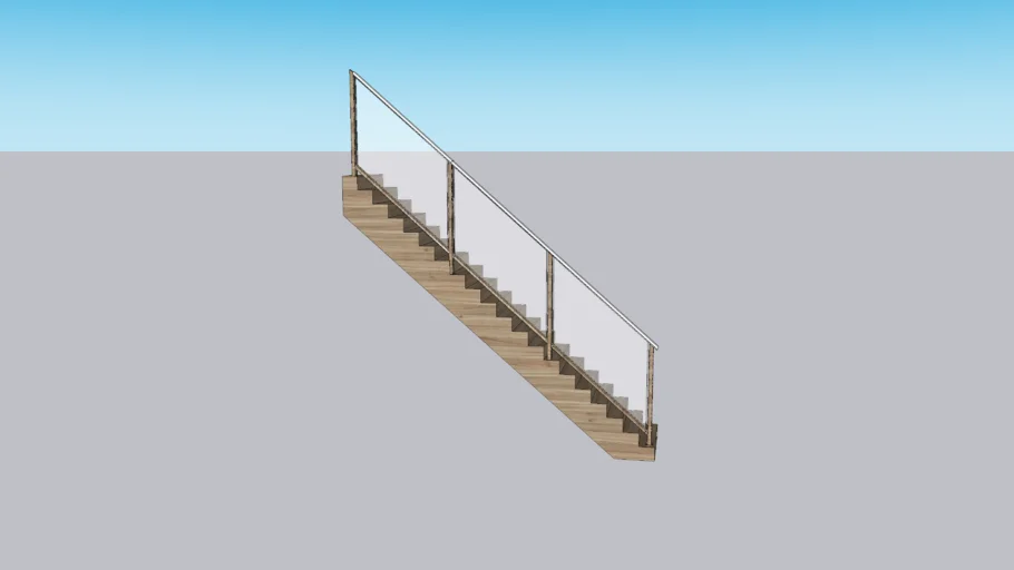 Wood Stair with Railing Glass