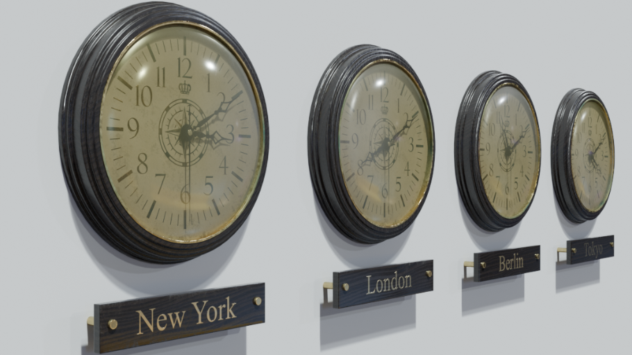 Vintage World Time Zone Clock Set
