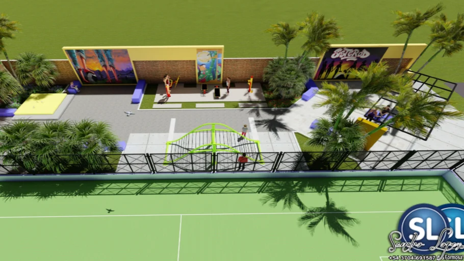 Plaza - Parque - Juegos - Polideportivo - Bancos - Pergola - Mural - Ejercicios - Crusijuegos