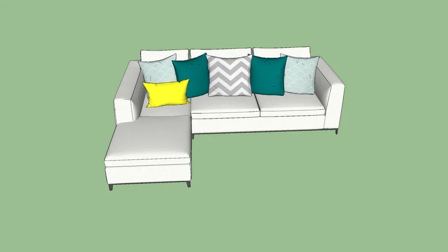 Sofá com chaise longue e almofadas