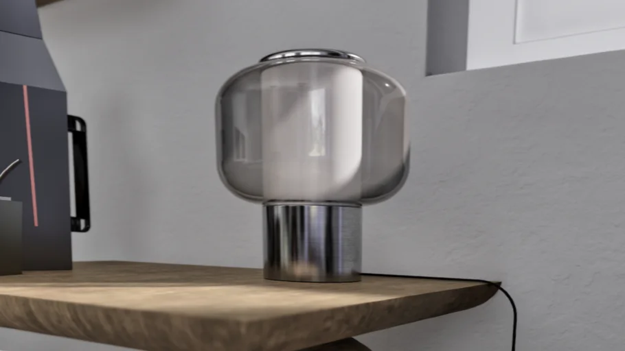 HÖGVIND Lámpara de mesa, niquelado/gris vidrio