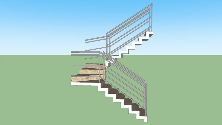 Escada 2 lances com corrimão tubular