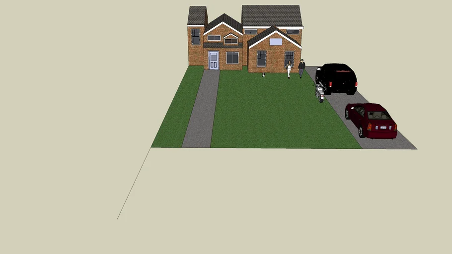nice little house with 2 cars and a bike ....