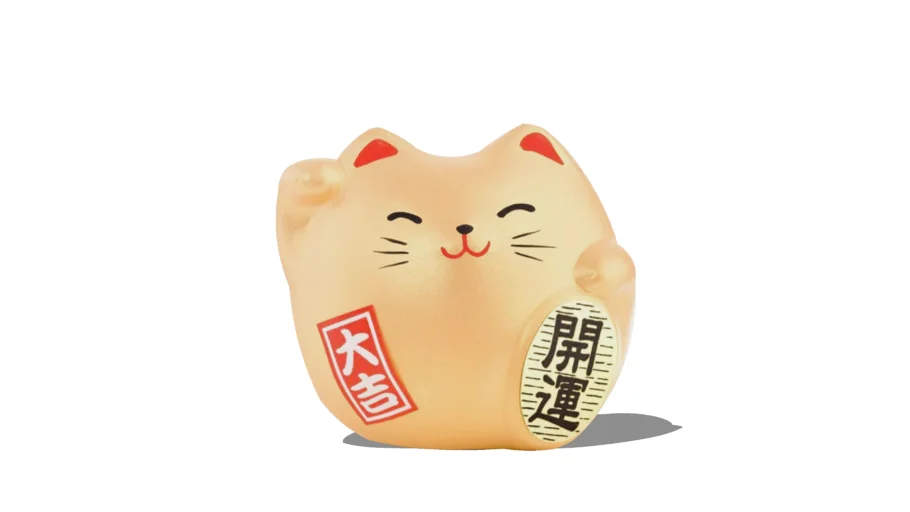 Maneki neko ( 招き猫 ) / chat porte-bonheur / lucky charm cat  Orange=Friendship & Travelling