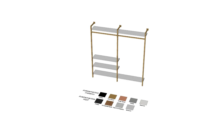 Arara de parede ajustável com prateleiras - Metalon e MDF