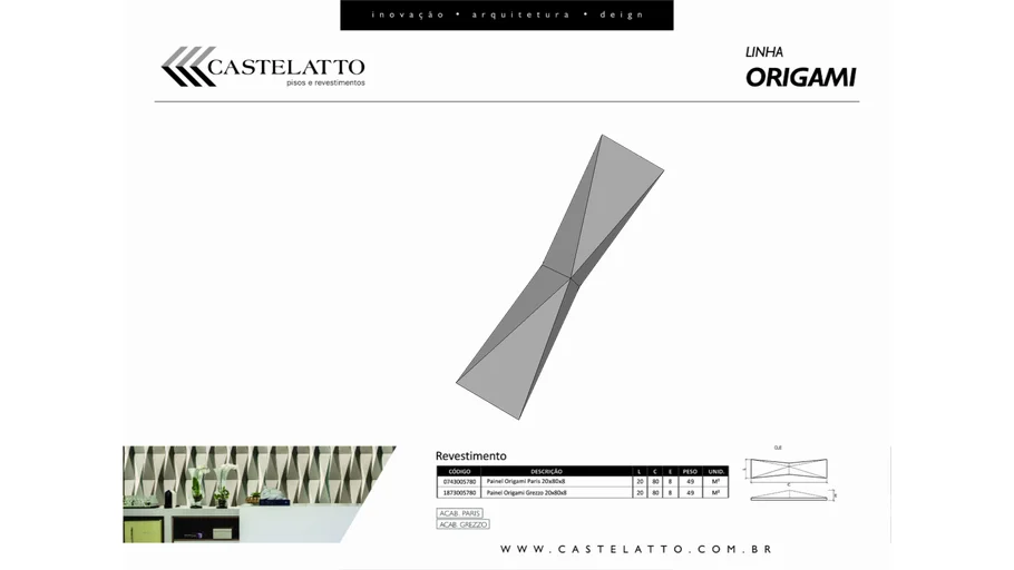 revestimento castelatto, Origami