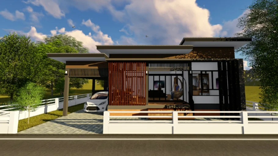 บ้านชั้นเดียว 2 ห้องนอน