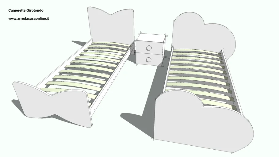 Letto cuore fiocco e comodino - Camerette Girotondo