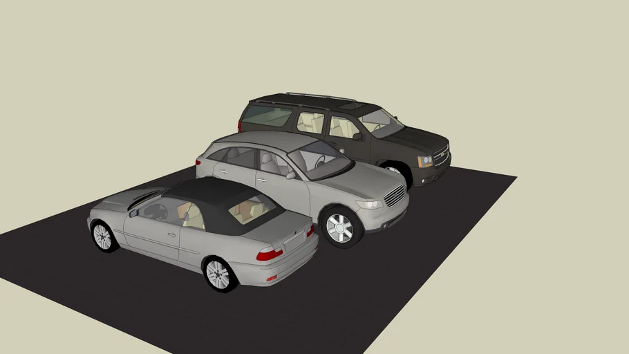 3 cars (BMW 3-series convertible, Infiti FX, Chevrolet Tahoe